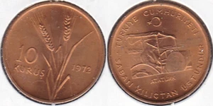 Turkey 1972 10 Kurus FAO KM-898.1 Bronze BUNC #108 - US Seller - Picture 1 of 1