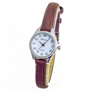 Reloj de cuarzo Ravel para dama pequeño limpio fácil de leer correa marrón cara blanca R0124.14.2 - Imagen 1 de 3