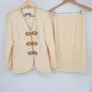 VTG 80s Samuel Scott Cream Textured Old Money Gold Buttons Skirt Suit Set Sz 12 - Picture 1 of 13