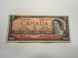 Billete de dos dólares Beattie/Rasminsky 1954 de Canadá - Imagen 1 de 2