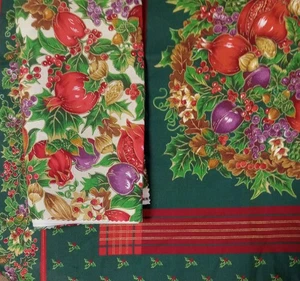 Vintage ~ "Weihnachten Obst/Nuss Kranz" mit passender Rückseite" Baumwollstoff ~ 14,5"x14,5" - Bild 1 von 6