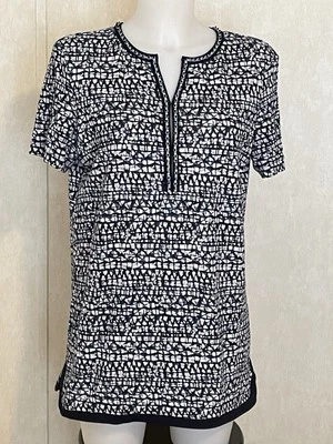 Camisa Tory Burch Azul/Blanco Cuentas y Lentejuelas Cuello en V con Ojo de Cerradura Talla M Foto 1 de 4