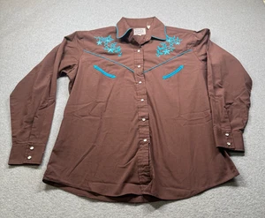 Ely Country Charmer Damen L Western Shirt braun/blau bestickt Perlen Druckknopf - Bild 1 von 5