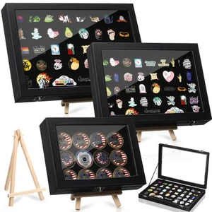 3 Sets Enamel Pin Display Case Frame with Wood Easel 14 x 9.5 11 x 8 8 x 6 En... - Picture 1 of 6