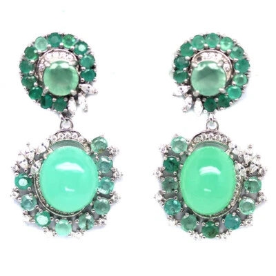 Plata 925 10 x 11 mm. Pendientes de crisoprasa verde, esmeralda y circonita cúbica Foto 1 de 4