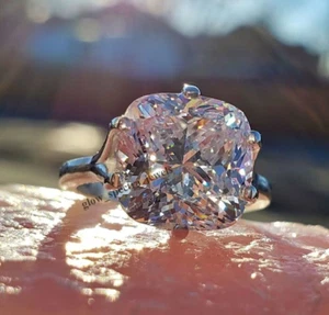 4Ct Cushion Cut Simulated Diamond Solitaire His & Her Ring 14K White Gold Finish - Picture 1 of 4