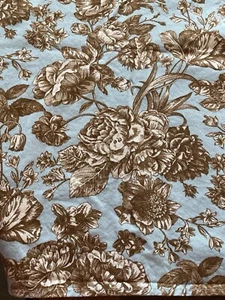 Waverly Light Blue Cotton Taupe Floral Pattern Tablecloth Rectangular 74” X 56” - Picture 1 of 7