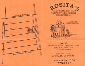 1980S ROSITA'S MEXICAN RESTAURANT vintage take-out menu MORGAN HILL, CALIFORNIA - Picture 1 of 2