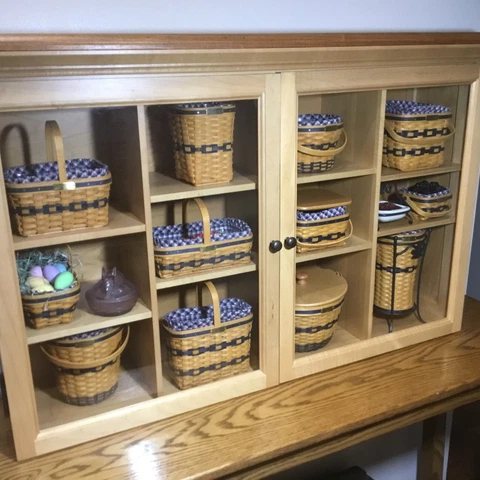 J.W. COLLECTION LONGABERGER DISPLAY CABINET WITH ALL 12 MINI BASKETS & BOXES Cover