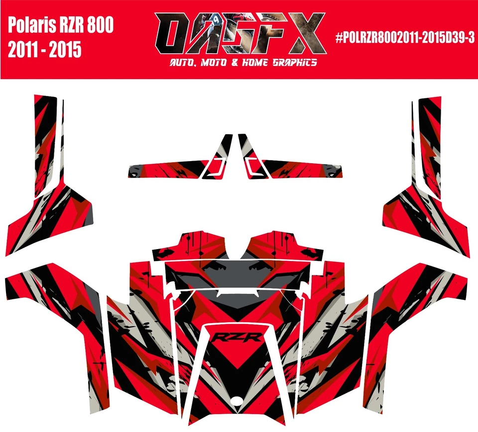 2011 - 2015 Polaris RZR 800 UTV Graphics Kit D39-3 Red - Image 1 of 1