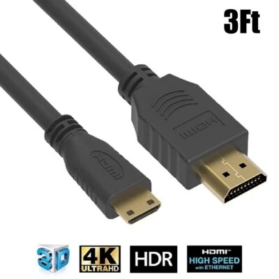 3FT HDMI to Mini HDMI Male to Male Cable HDTV 4K 60Hz 2K 32AWG Gold Plated - Image 1 of 3