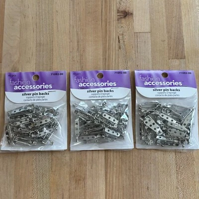 Silver Pin Backs Bar Style W Safety Catch 1" Lot 3, Packs Of 40. 120 Count Total - Image 1 of 4