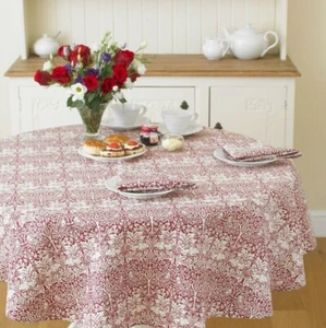 William Morris Brother Rabbit Red 147 cm Round Floral Cotton Tablecloth - Picture 1 of 3