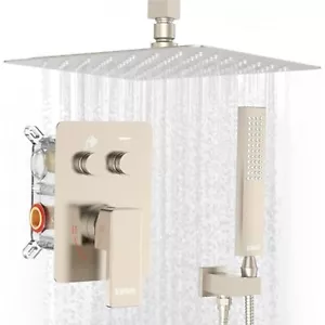 Rainfall Shower System,12 inch Ceiling Mount Push Button Diverter Faucets Set - Picture 1 of 14