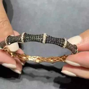 5Ct Lab Created Black & White Diamond 14k Yellow Gold Plated Bamboo Bangle - Picture 1 of 3
