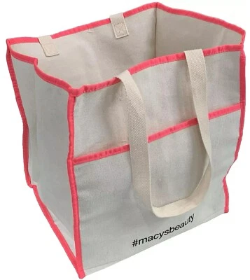 Macys бежевый холст сумка с короткими ручками розовый отделки покупатель 13,5 «x 12,5» x 11» Beach путешествий - Изображение 1 из 4