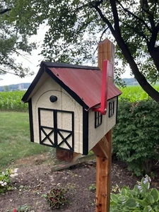 Wooden Barn Mailbox with a Durable Vinyl Shake Roof | SB201 | Beige Box - Picture 1 of 6