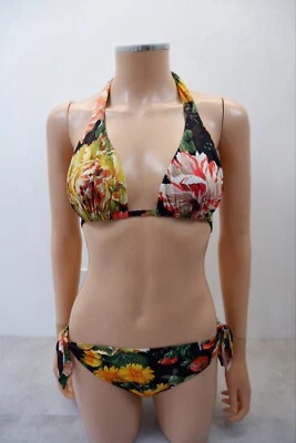 Dolce & Gabbana Womens Bikini Set Two Piece Swim Size 4 Uk Large Black Floral - Image 1 of 4