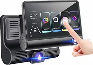3 In 1 Touch Screen Dash Cam 4" 1080P 3 Lens Car DVR Recorder Front Rear Camera - Picture 1 of 23