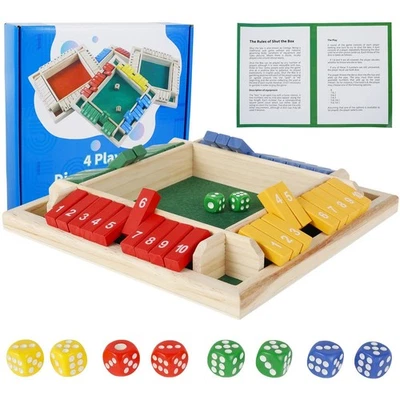 4 Players Shut the Box Dice Game Wooden Board Family Table Math Game - Image 1 of 4