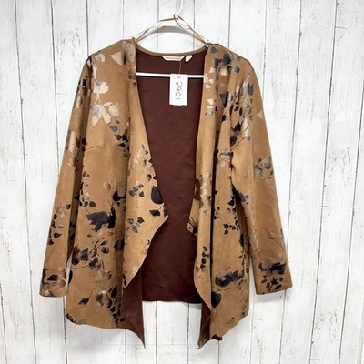 Soft Surroundings Jacket Women Size Medium Brown Floral Open Front Long Sleeve - Image 1 of 4
