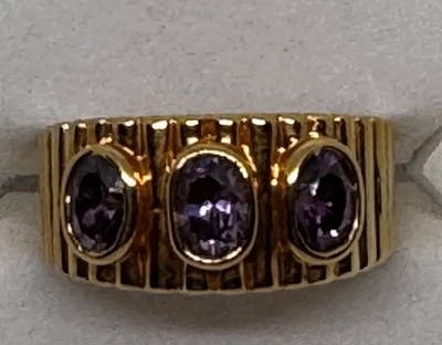 New 925 Gold Plated Sterling Silver Ring Lab Purple Sapphire Size 8  - Image 1 of 4