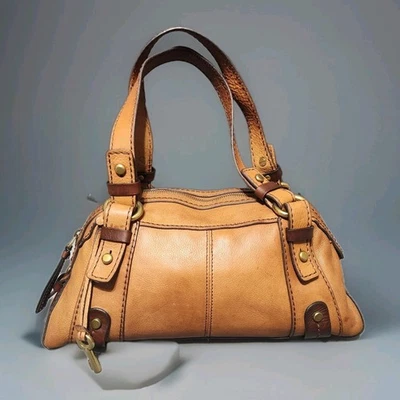 Y2K FOSSIL Bolso de Mano Cartera Caramelo Tostado Bobo Cartera Cuero con Llave Buen Estado Foto 1 de 4