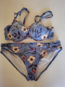 Damen Bikini*s.Oliver*Gr. 42 / C Blau Florales Muster zweiteilig Cups wattiert - Bild 1 von 11