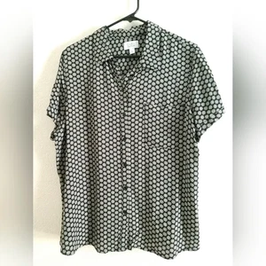 Pretty Croft & Barrow Floral Shirt Black White Short Sleeve Size XL Chest 42" - Picture 1 of 6