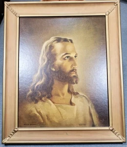 Vtg 1941 Warner Sallman Head Of Christ Litho Print Lrg 23"x 19” framed 25" x 20" - Picture 1 of 24