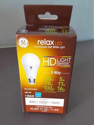 GE Relax HD 3-Way LED Soft White Light Bulb, 5/11/16-Watts - Image 1 of 4