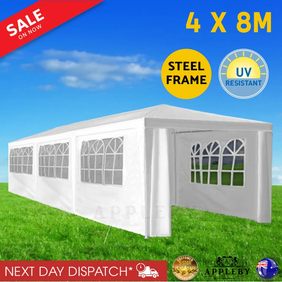 Wallaroo 4x8m Gazebo Party Wedding Marquee Event Tent White Outdoor Canopy  - image 1 of 4