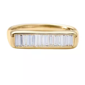 Banda de compromiso moissanita corte baguette de 1,20 quilates oro amarillo sólido 14 K - Imagen 1 de 11