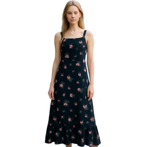 Vintage 90er Maxi Etuikleid L schwarz Blumen ärmellos Cottagecore feminin Neu mit Etikett - Bild 1 von 12