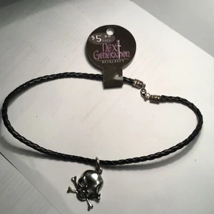 three of next generation necklace leather necklace with metal skull figure - Picture 1 of 2
