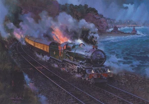 6026 GWR King Class Dawlish Devon John Austin Tren de Vapor Ferrocarril Estampado Artístico - Imagen 1 de 1