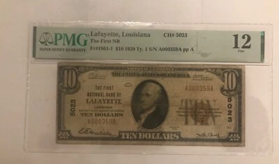Lafayette Louisiana, The First National Bank $10 1929  , Pmg F12 - Image 1 of 4