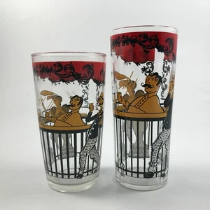 Vtg HAZEL ATLAS "GAY NINETIES 90s" BARWARE COLLINS GLASS & TUMBLER - Mid Century - Picture 1 of 6