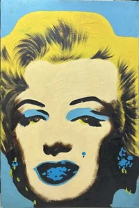 Large Portrait Marelyn Monroe Oil Canvas painting 1980’s Hand Made Warhol Style - Picture 1 of 19
