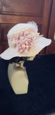 Victorian Edwardian Hat bonnet nude pink feathers dove bird lace OOAK - Image 1 of 4