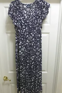 Abito midi GAP blu navy e bianco floreale scollo a V manica svasata increspato med alto nuovo con etichette - Foto 1 di 3