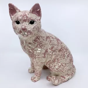 Large Vintage Katy's Country Charm Ceramic Pink Spongeware Cat Figurine 12.25" - Picture 1 of 8