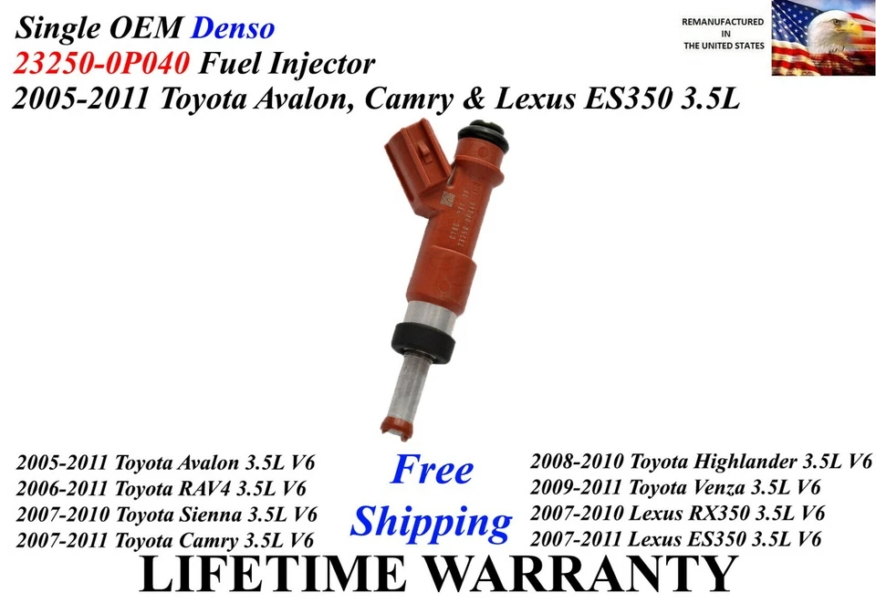 ✅Inyector de combustible OEM Denso 1X para Toyota Avalon Camry 2005-2011 y Lexus ES350 3,5 L Foto 1 de 1