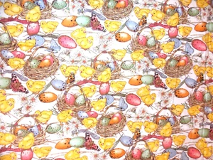 1995 Chickadee Chicks Easter Egg Cotton Fabric 1 yard De Leon Alexander Henry - Picture 1 of 20