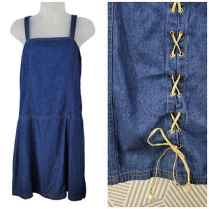 Vintage 90s Denim Dress size 10 Stretch jean Grunge alt Sheath Sexy Lace Up Back - Picture 1 of 8