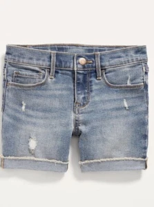 girls shorts Old Navy Raw-Hem Midi Jean Shorts for Girls Size 5 denim blue - Picture 1 of 11