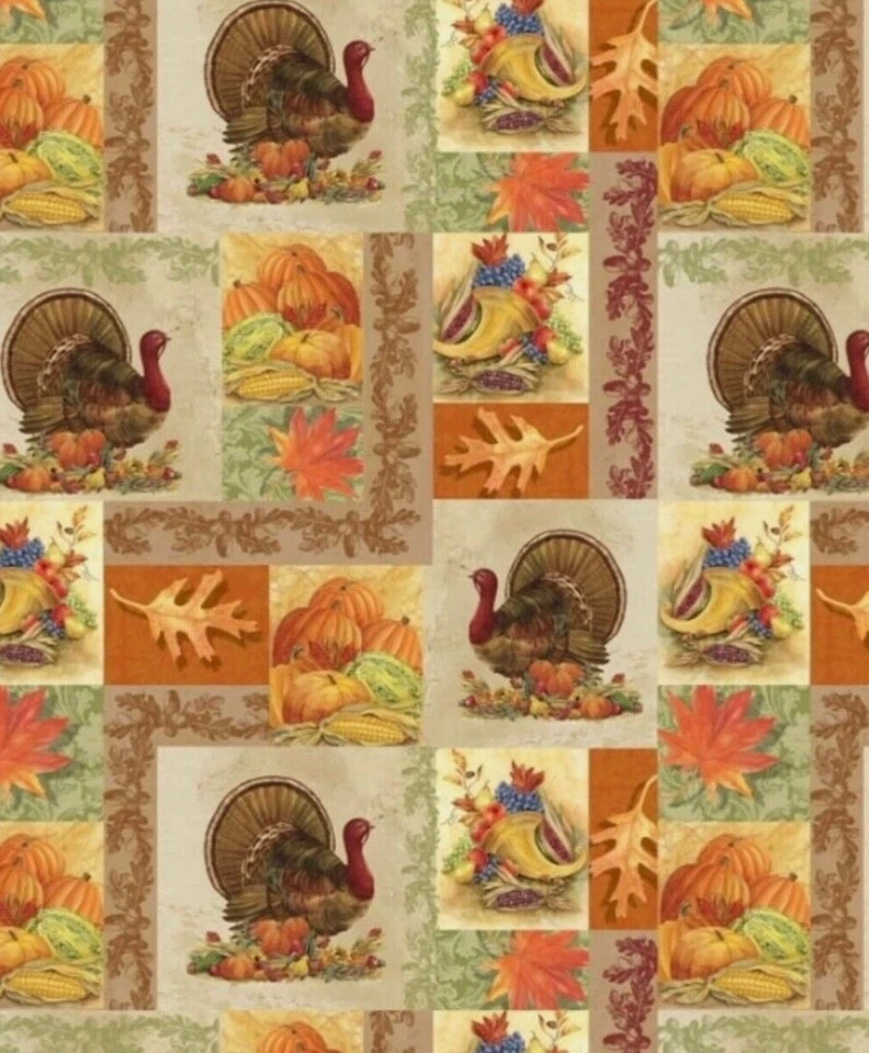 David Textiles Fabric, Thanksgiving, Turkey, Pumpkin, 36” x 44”, 100% Cotton - Image 1 of 1
