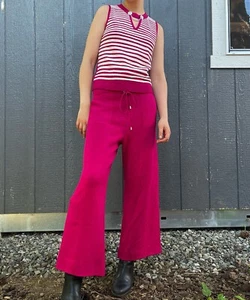 St John Sport Strick 2 Teile dunkelrosa Santana Strick? Gestreiftes P Tanktop, M Hose Set - Bild 1 von 7