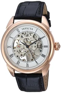 New Men's Invicta 23537 Mechanical Skeleton Dial Black Leather Watch - Picture 1 of 8