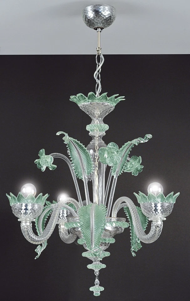 small murano chandelier 3 light green and crystal - Image 1 of 1